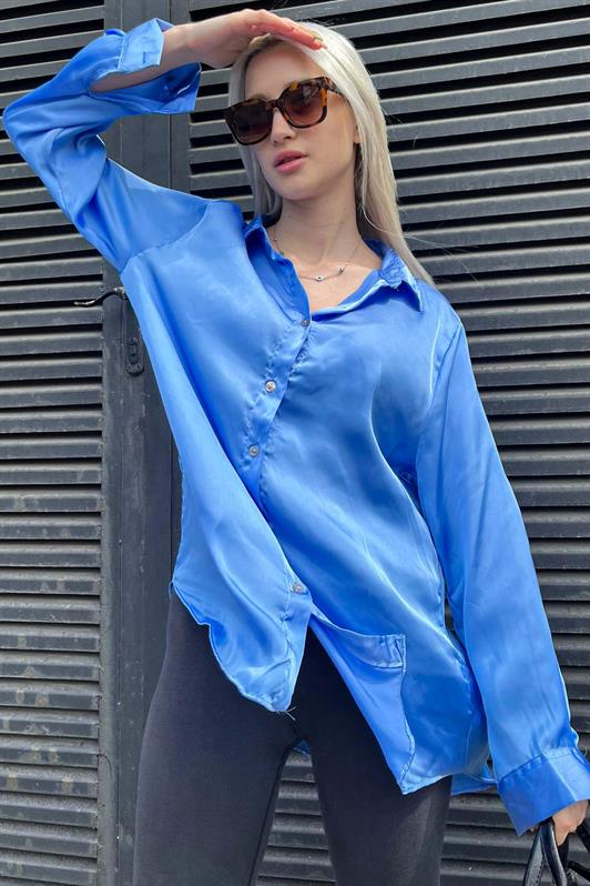 MDX Blue Basic Women's Satin Shirt MG1326 - Ciudad de Ceuta