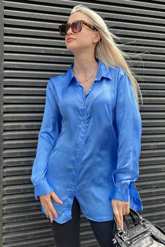 MDX Blue Basic Women's Satin Shirt MG1326 - Ciudad de Ceuta