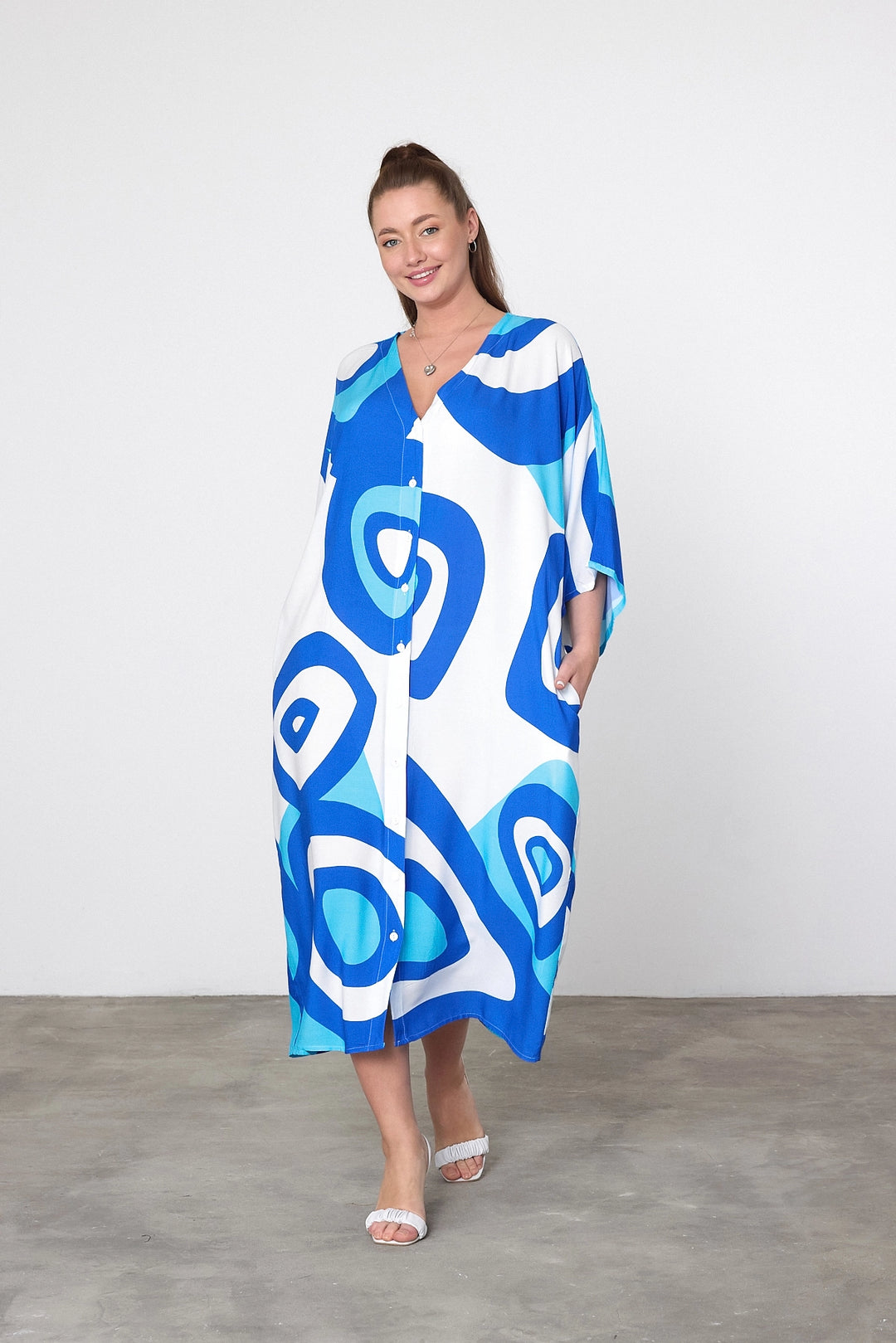 Maxi Boy Blue Printed Woven Viscose Dress BCVL-25905 - Bromley