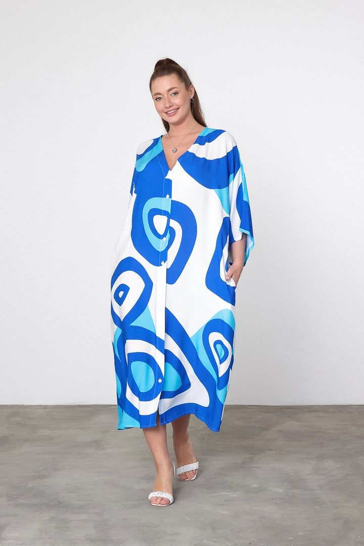 Maxi Boy Blue Printed Woven Viscose Dress BCVL-25905 - Bromley