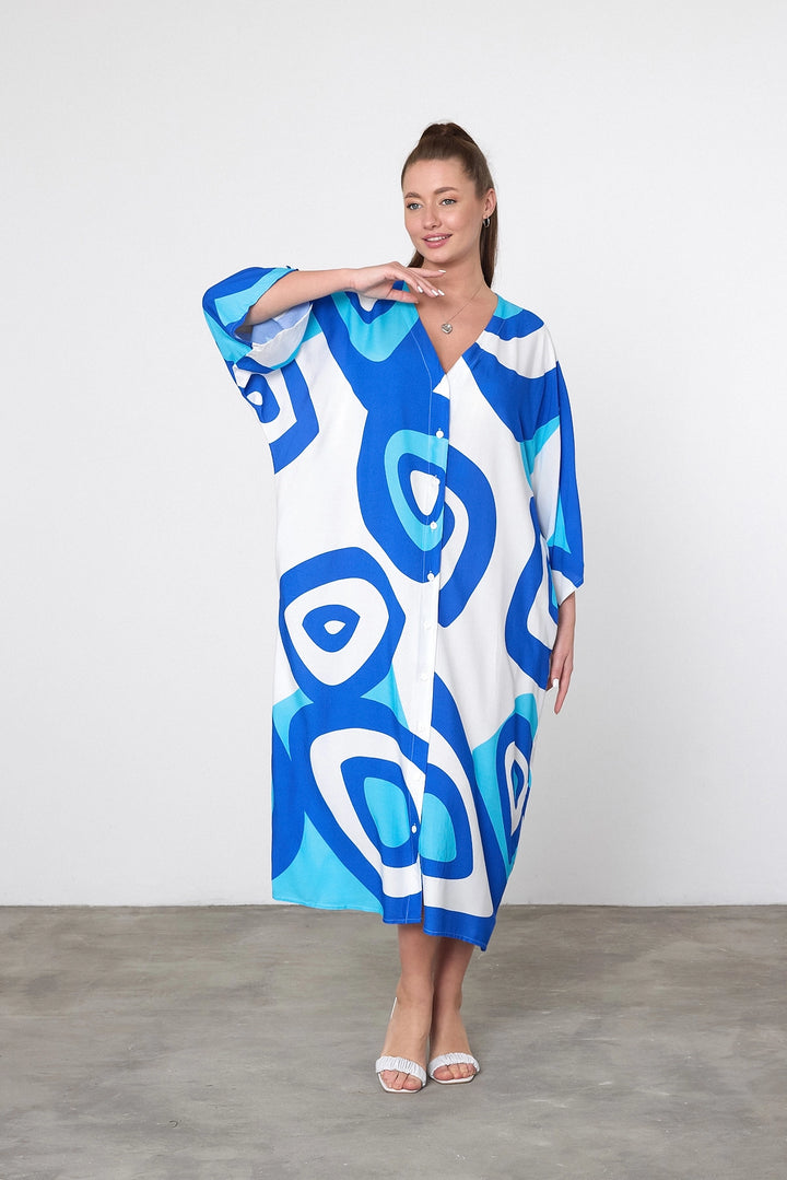 Maxi Boy Blue Printed Woven Viscose Dress BCVL-25905 - Bromley