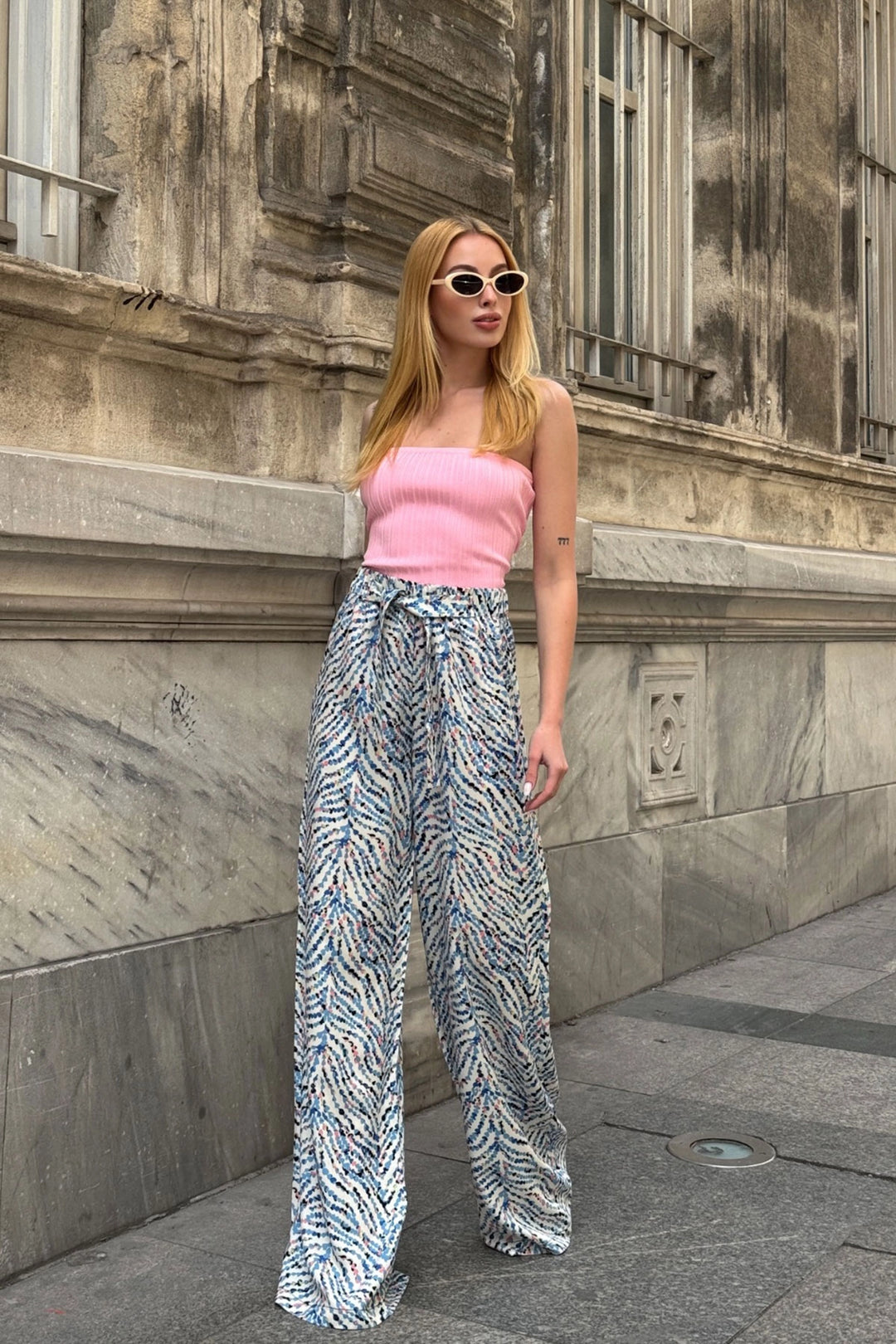 Blue High-Waisted Wide Leg Palazzo Summer Pants - Hemet