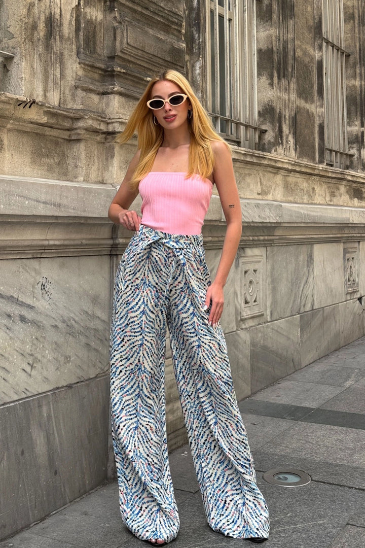 Blue High-Waisted Wide Leg Palazzo Summer Pants - Hemet