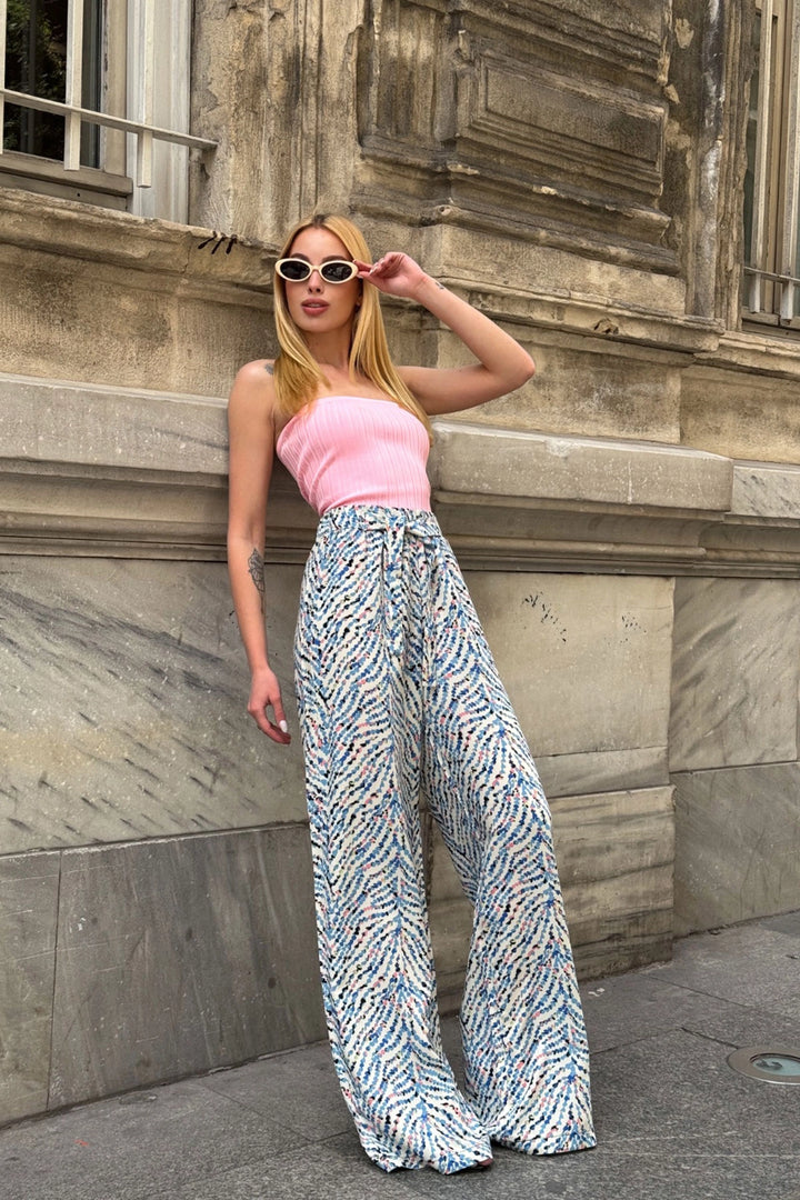 Blue High-Waisted Wide Leg Palazzo Summer Pants - Hemet