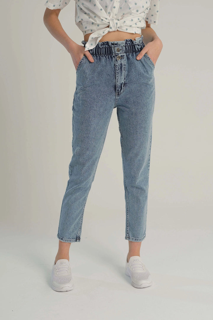 Blue High Waisted Elastic Denim Pants BCBSK-25700-KT0046 - Winston-Salem