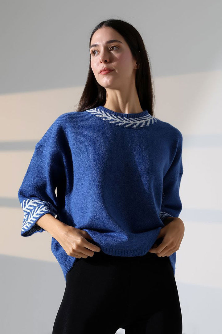Blue Bicycle Collar Patterned Sweater BCES-252038 - Formia