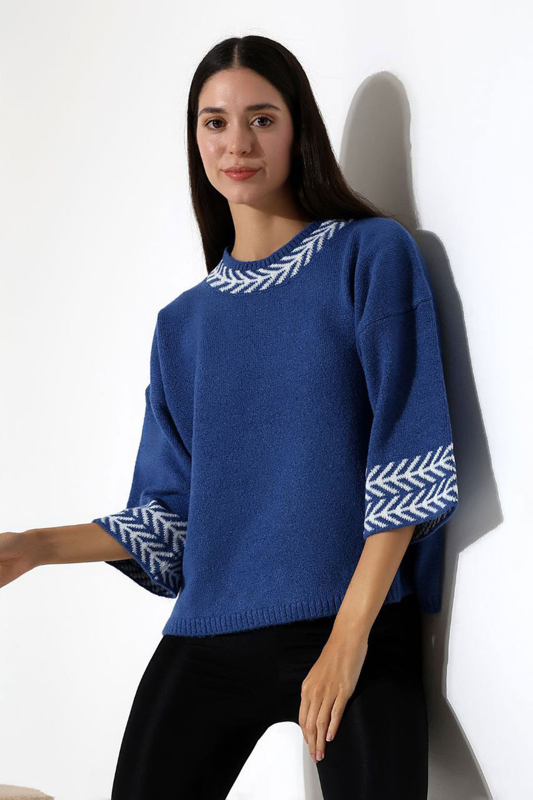 Blue Bicycle Collar Patterned Sweater BCES-252038 - Formia