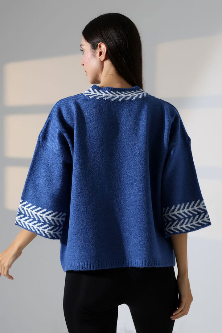 Blue Bicycle Collar Patterned Sweater BCES-252038 - Formia