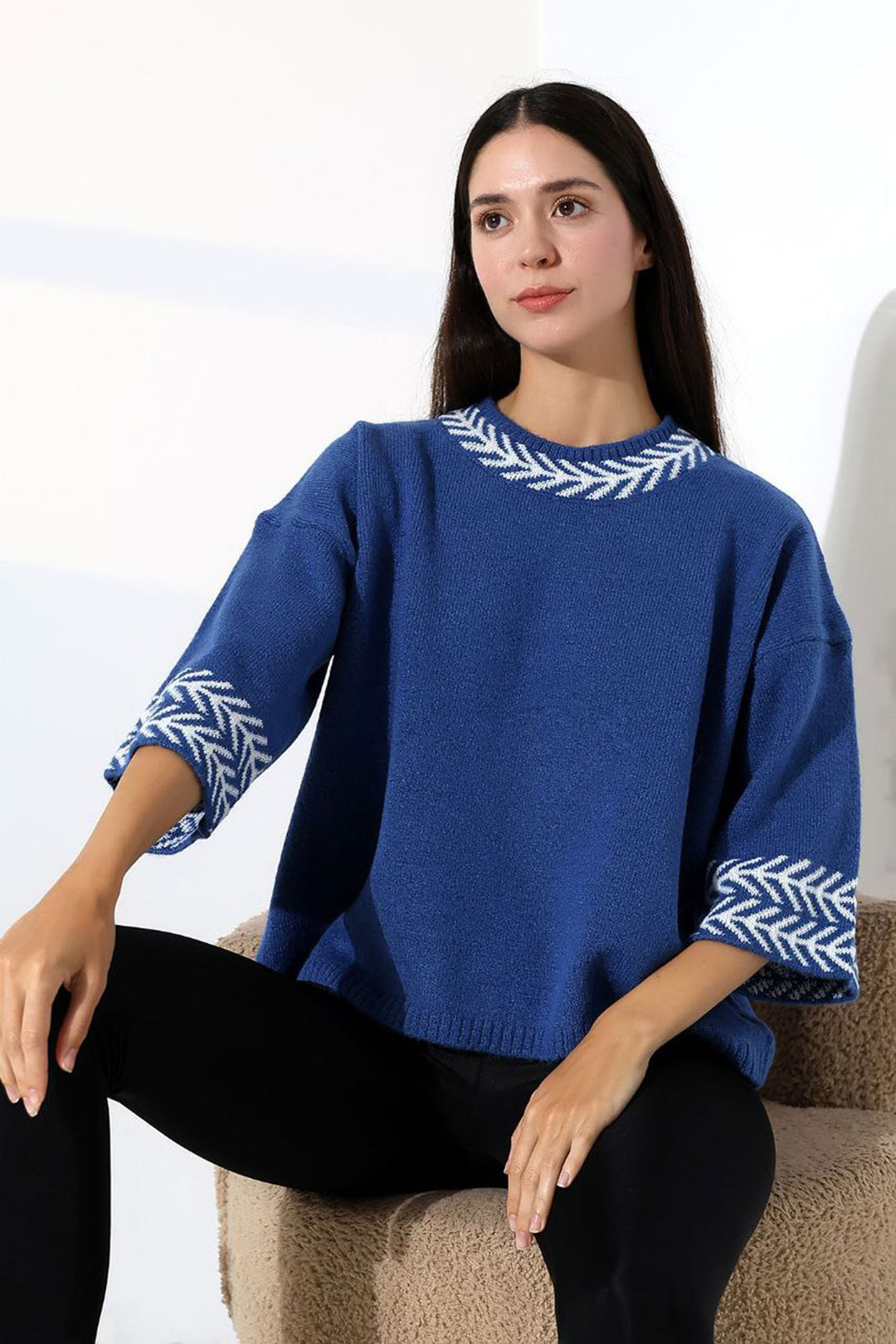 Blue Bicycle Collar Patterned Sweater BCES-252038 - Formia