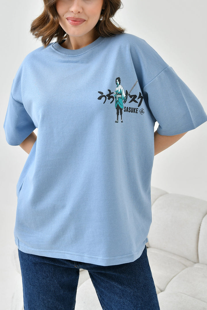 Blue Bicycle Collar Two Thread Back Printed Oversize T-Shirt BC241126 - Linton Hall