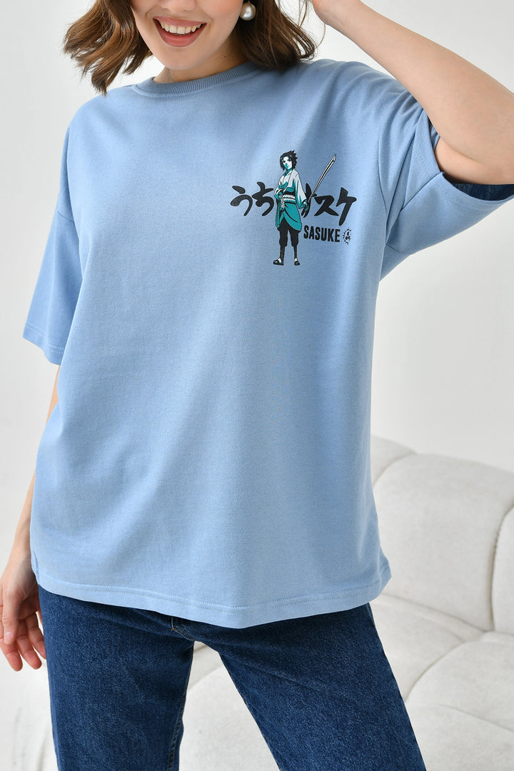 Blue Bicycle Collar Two Thread Back Printed Oversize T-Shirt BC241126 - Linton Hall