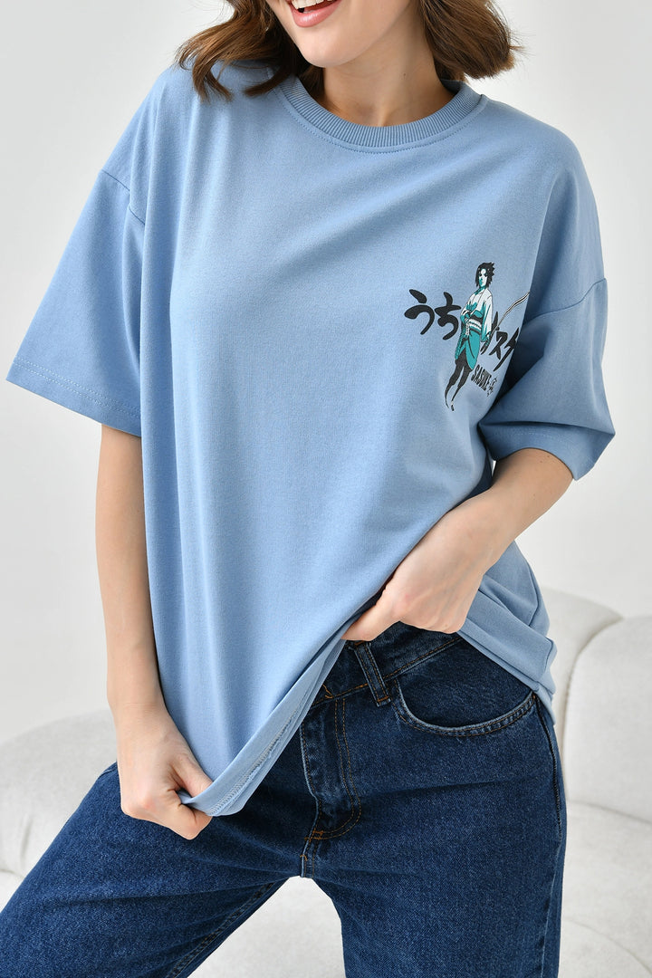 Blue Bicycle Collar Two Thread Back Printed Oversize T-Shirt BC241126 - Linton Hall