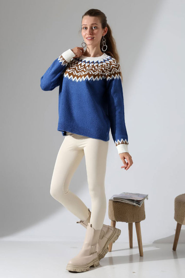 Blue Bicycle Collar Snow Patterned Sweater BCES-252028 - Cannock