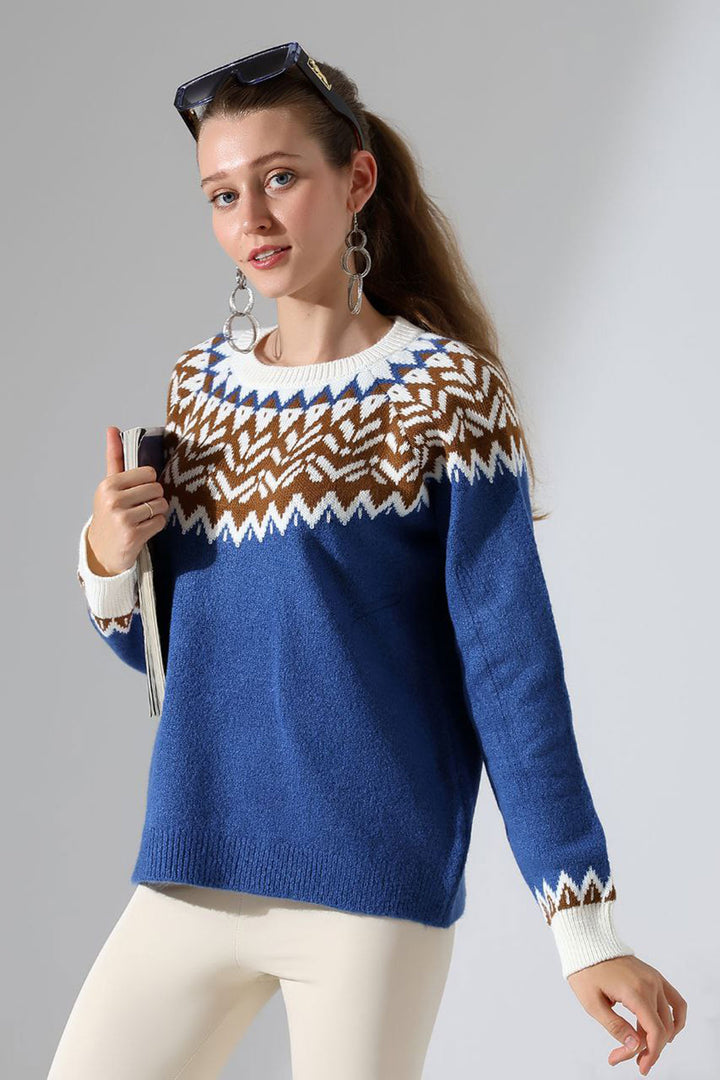 Blue Bicycle Collar Snow Patterned Sweater BCES-252028 - Cannock