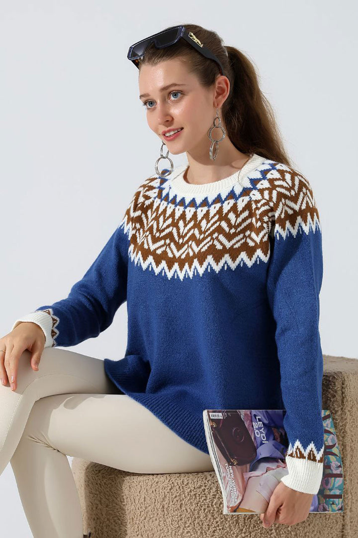 Blue Bicycle Collar Snow Patterned Sweater BCES-252028 - Cannock