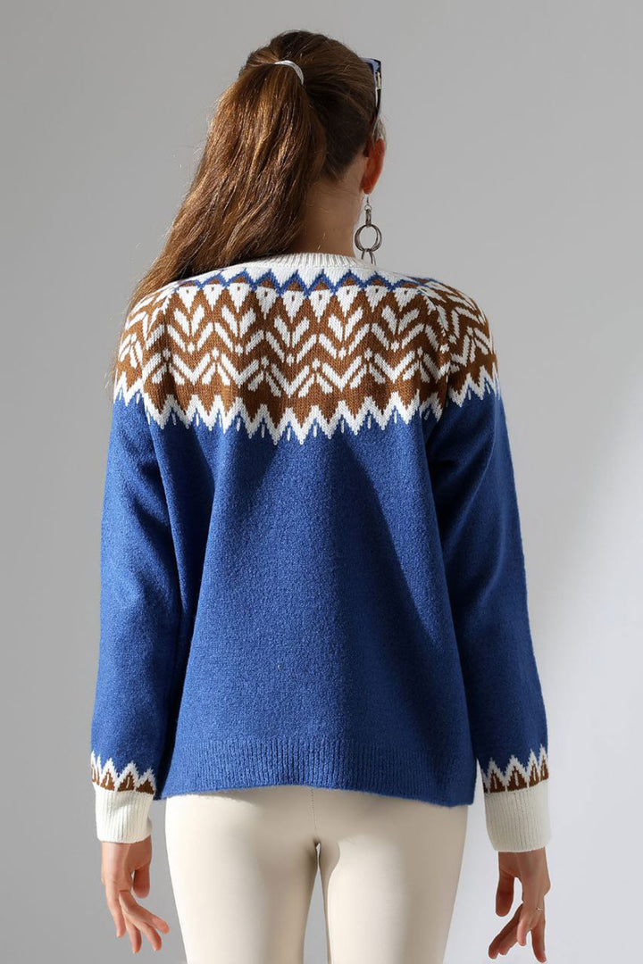 Blue Bicycle Collar Snow Patterned Sweater BCES-252028 - Cannock