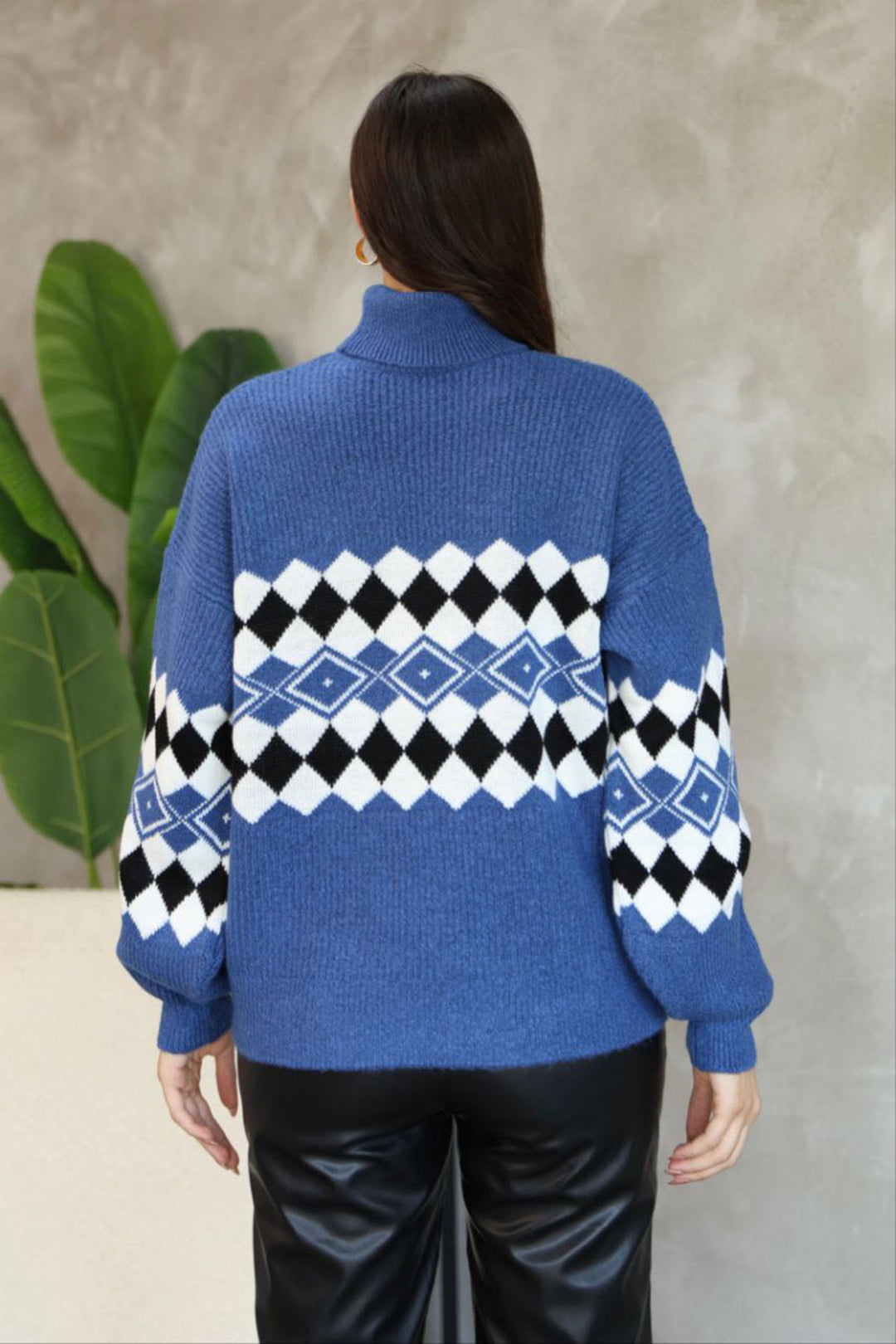 Blue Turtleneck Sweater with Striped Pattern BCES-252010 - North Vancouver