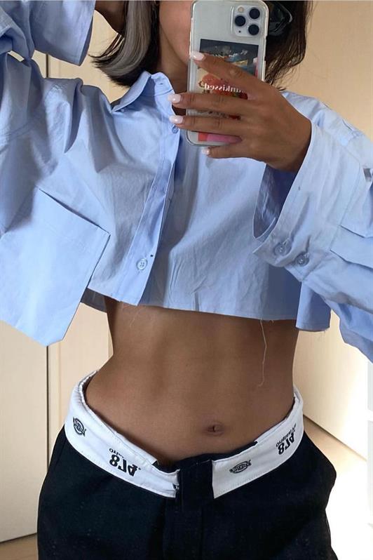 MDX Blue Pocket Detailed Crop Shirt MG1644 - Marijampolė