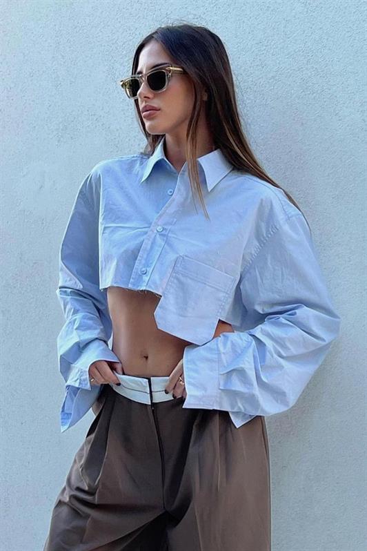 MDX Blue Pocket Detailed Crop Shirt MG1644 - Marijampolė