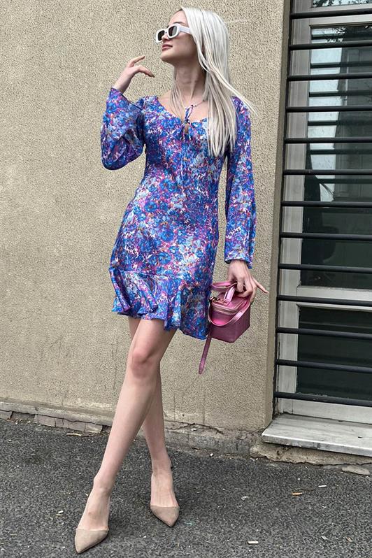 MDX Blue Flower Patterned Dress MG1835 - Vittoria