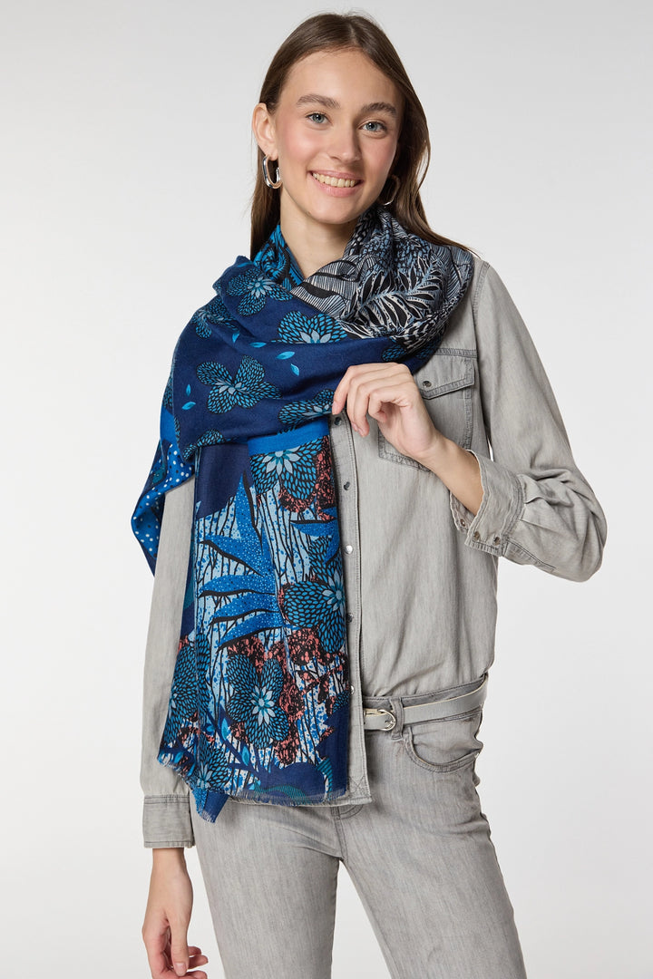 Blue Flower Patterned Shawl BCNSV-2515077 - Lviv
