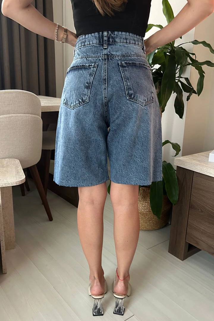 Blue Double Pocket Bermuda Denim Shorts BCDF-233303 - Cranston