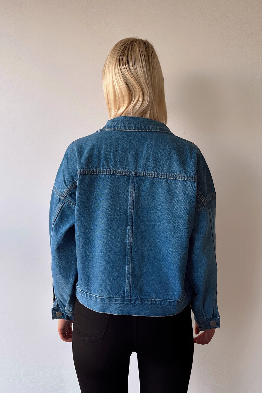 Blue Double Pocket Crop Washed Denim Jacket BCDF-235401 - Villejuif