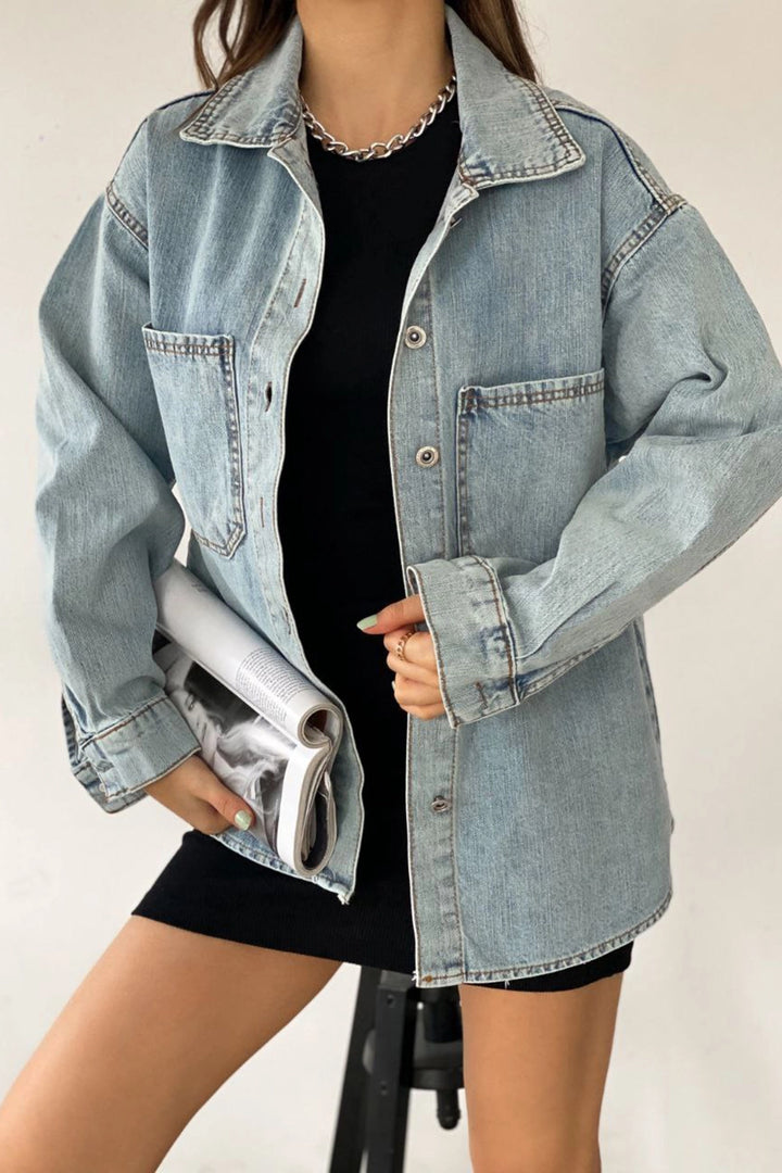 Blue Double Pocket Washed Denim Shirt Jacket BCDF-235403 - Summerville