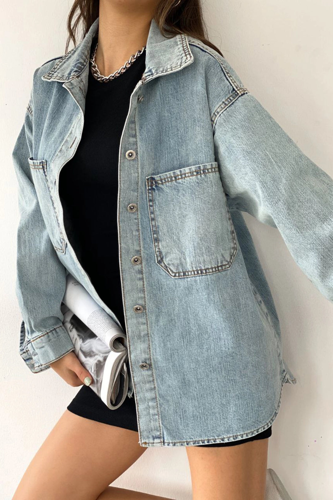 Blue Double Pocket Washed Denim Shirt Jacket BCDF-235403 - Summerville