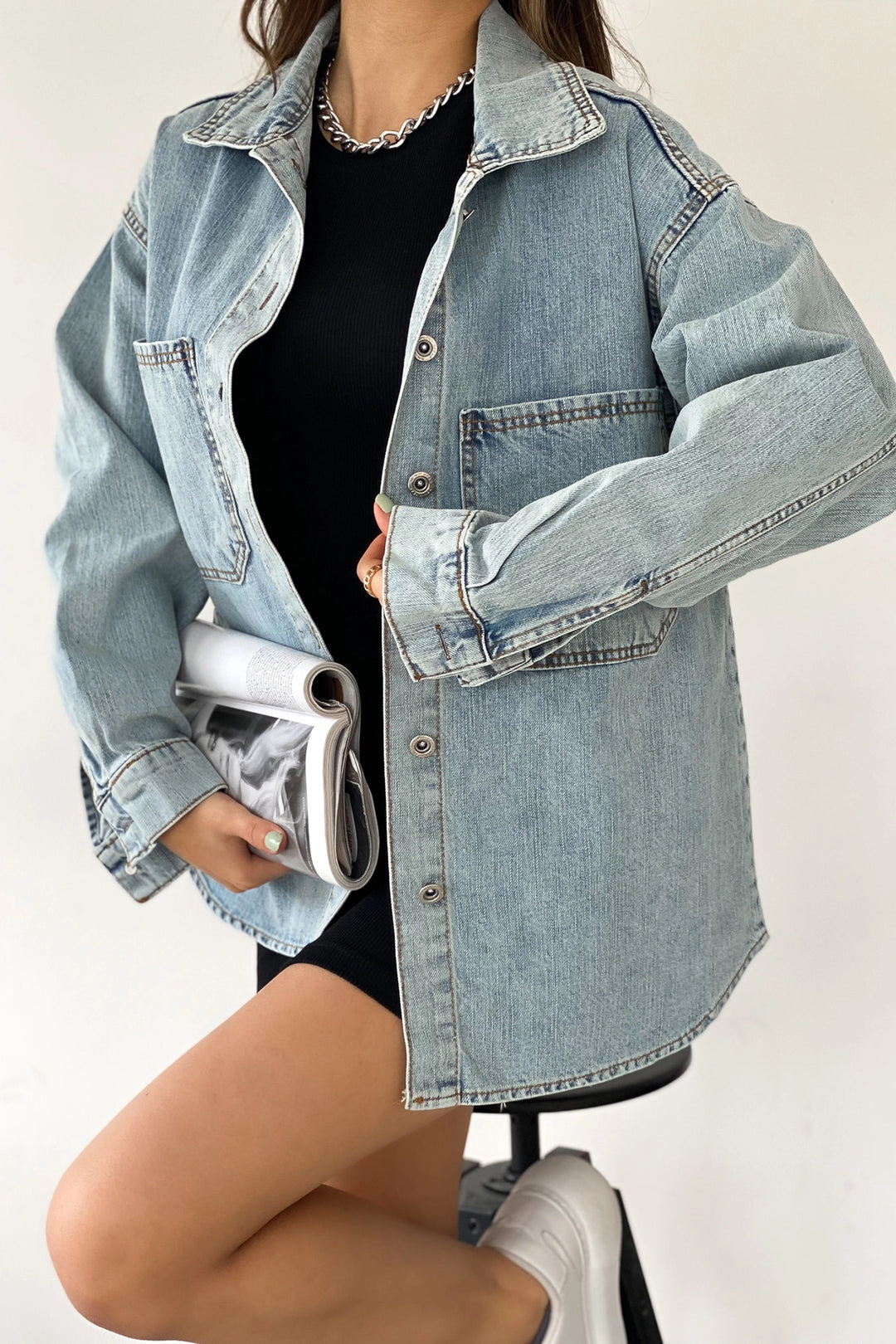 Blue Double Pocket Washed Denim Shirt Jacket BCDF-235403 - Summerville