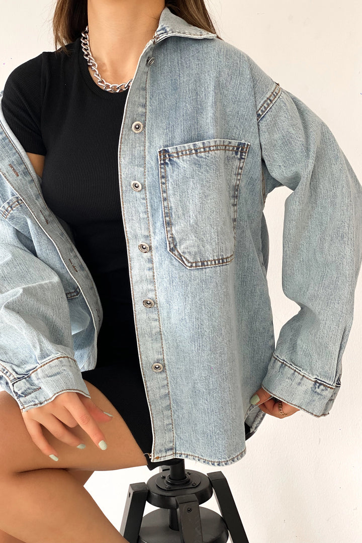 Blue Double Pocket Washed Denim Shirt Jacket BCDF-235403 - Summerville