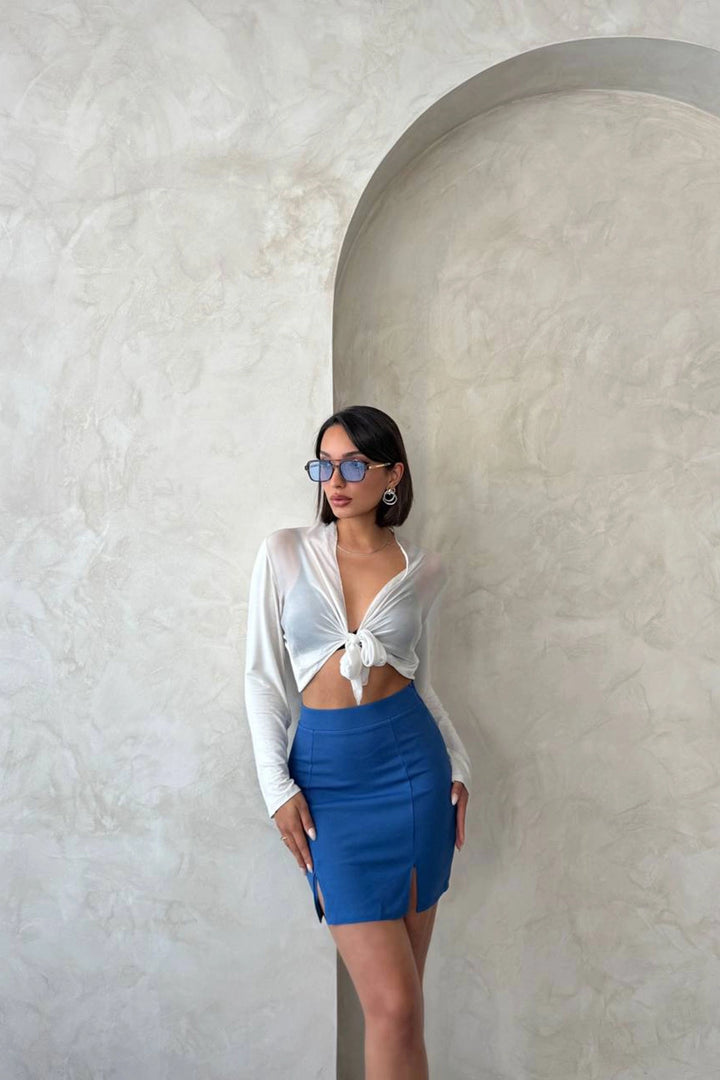 Blue Double Slit Skirt BCHN-2525910 - Boston