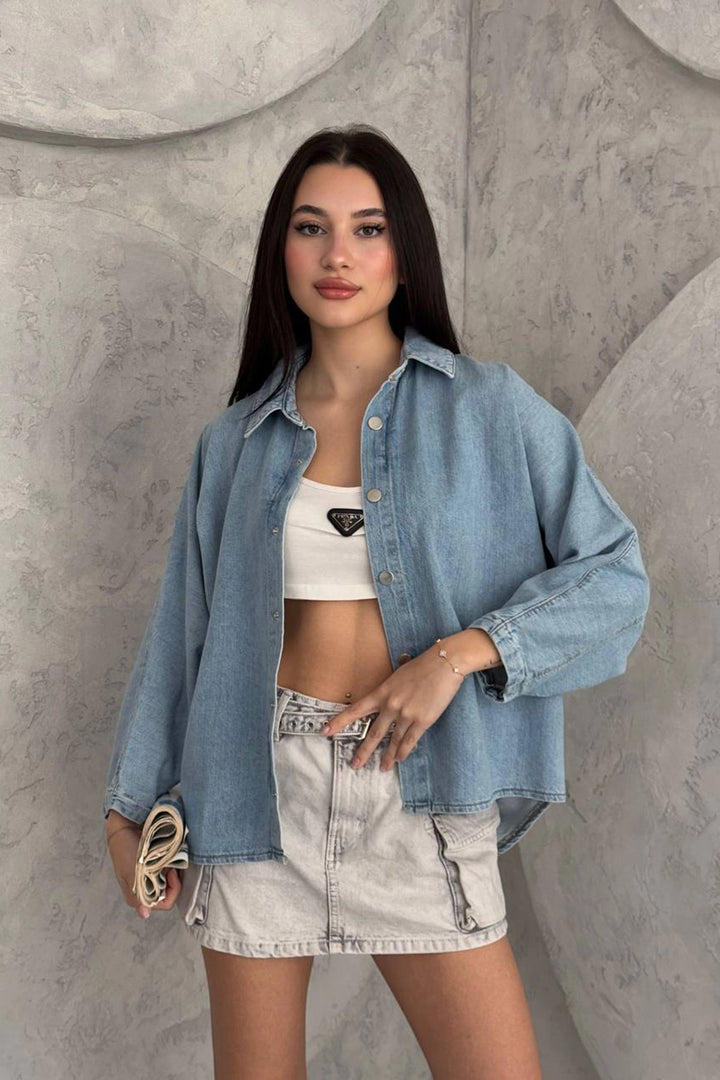 Blue Snap Button Closure Denim Shirt Jacket BCNW-251391 - Coatbridge