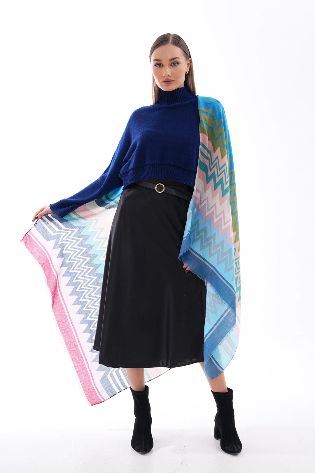 Blue Striped Patterned Shawl BCNSV-2515216 - Weert