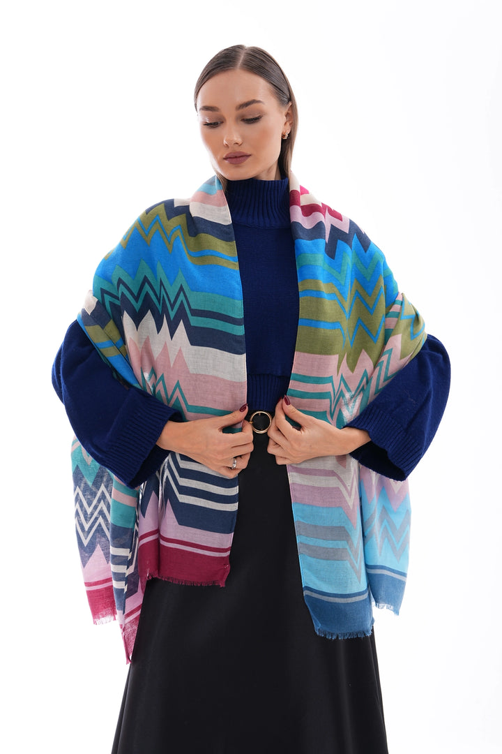 Blue Striped Patterned Shawl BCNSV-2515216 - Weert