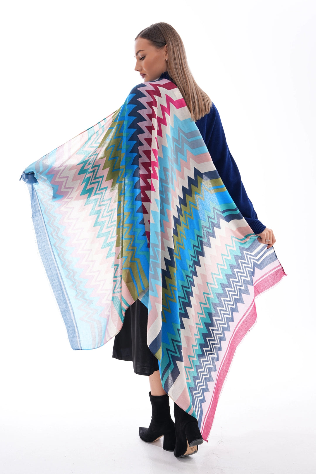 Blue Striped Patterned Shawl BCNSV-2515216 - Weert