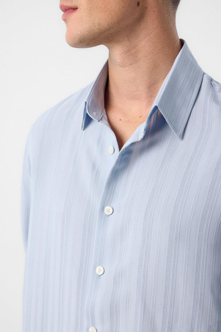 ANT Antioch Blue Striped and Textured Men's Shirt - Plainfield