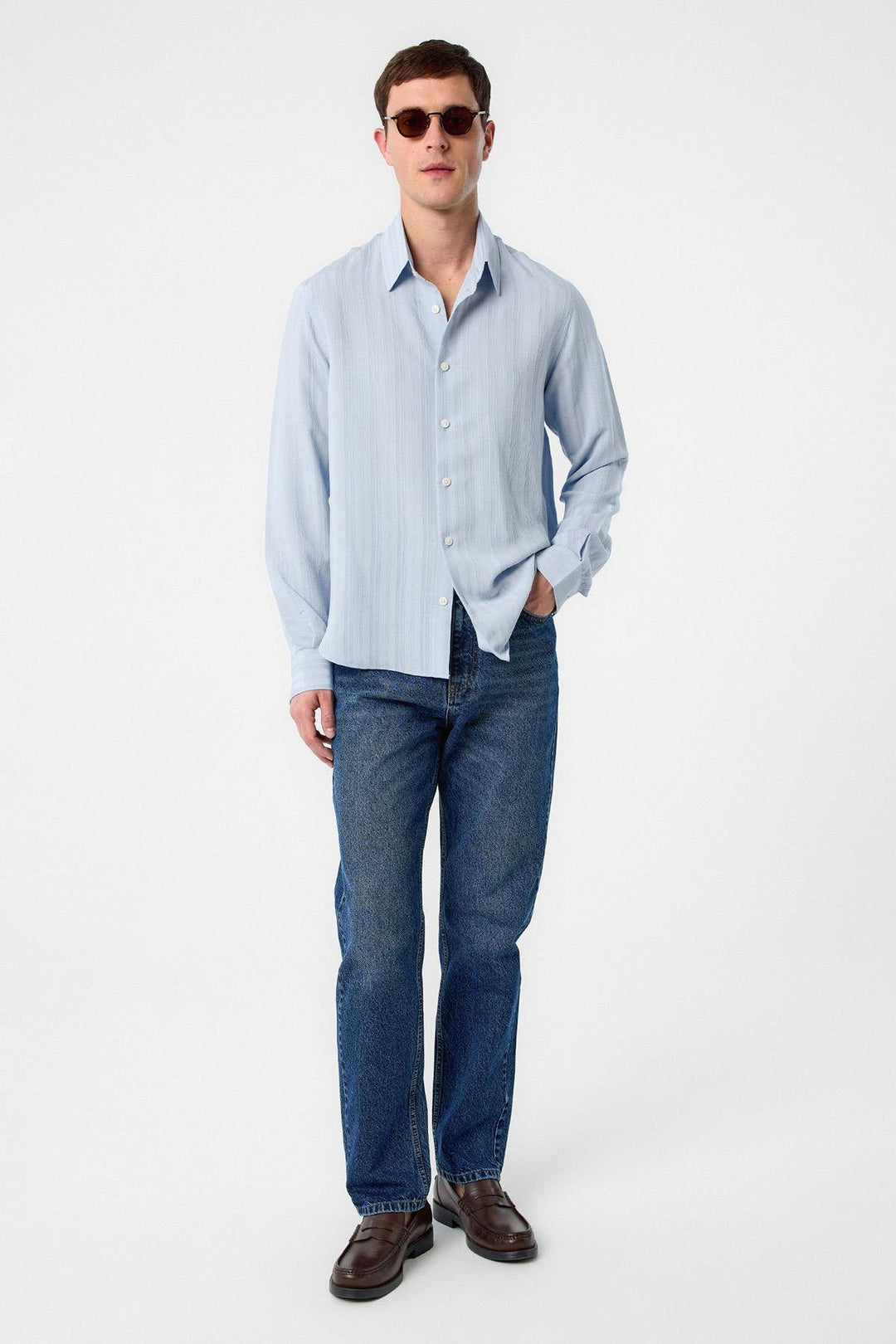 ANT Antioch Blue Striped and Textured Men's Shirt - Ercolano