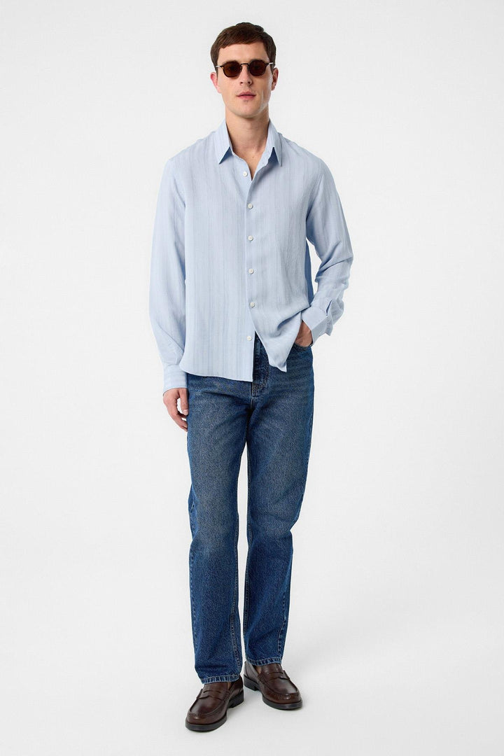 ANT Antioch Blue Striped and Textured Men's Shirt - Ercolano
