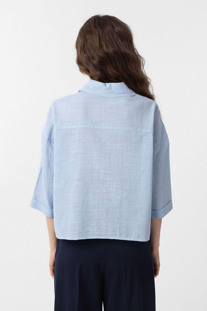 ANT Antioch Blue Cropped Textured Women's Shirt - Charlottesville