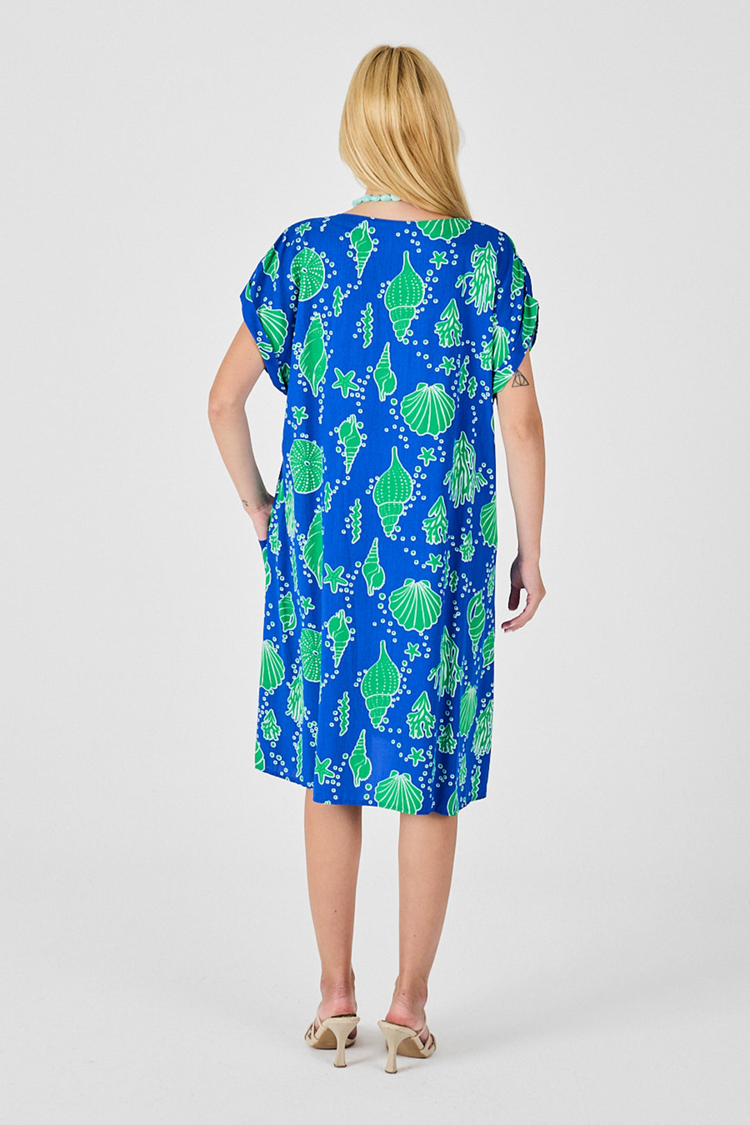 Blue Sea Shell Pattern V Neck Oversized Dress BCVL-254022 - Santa Cruz Xoxocotlán