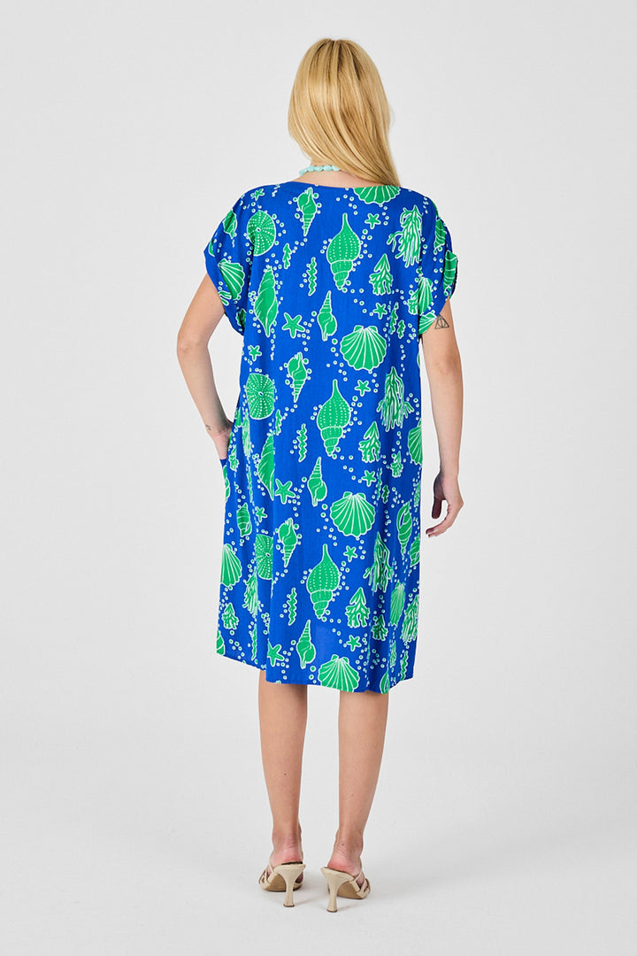 Blue Sea Shell Pattern V Neck Oversized Dress BCVL-254022 - Santa Cruz Xoxocotlán