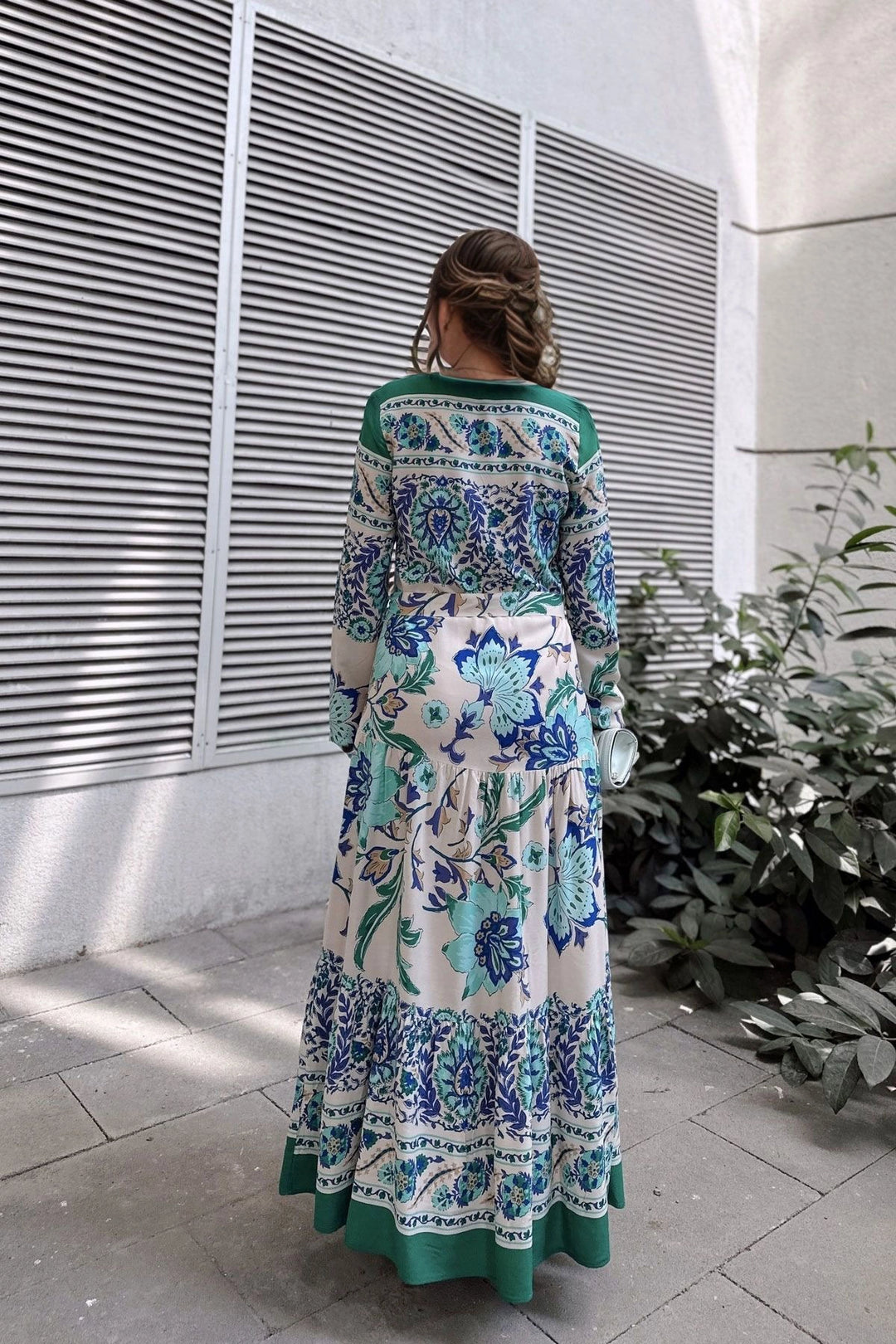 Blue Patterned Loose Waist Belted Dress BCBSK-25700-3439 - Aurich
