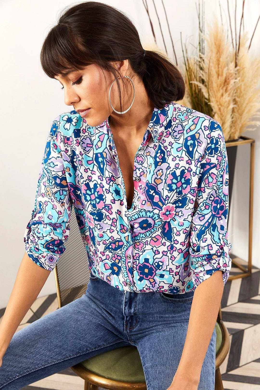 Blue Patterned Long Sleeve Shirt BCBSK-25700-K6125 - Chingford