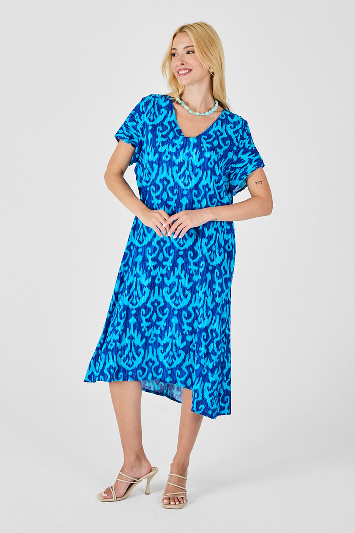Blue Patterned V-Neck Midi Dress BCVL-254014 - Barking