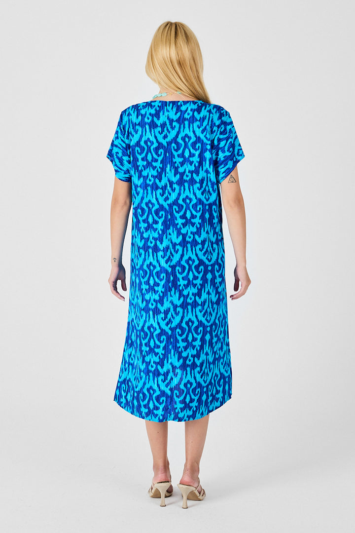 Blue Patterned V-Neck Midi Dress BCVL-254014 - Barking