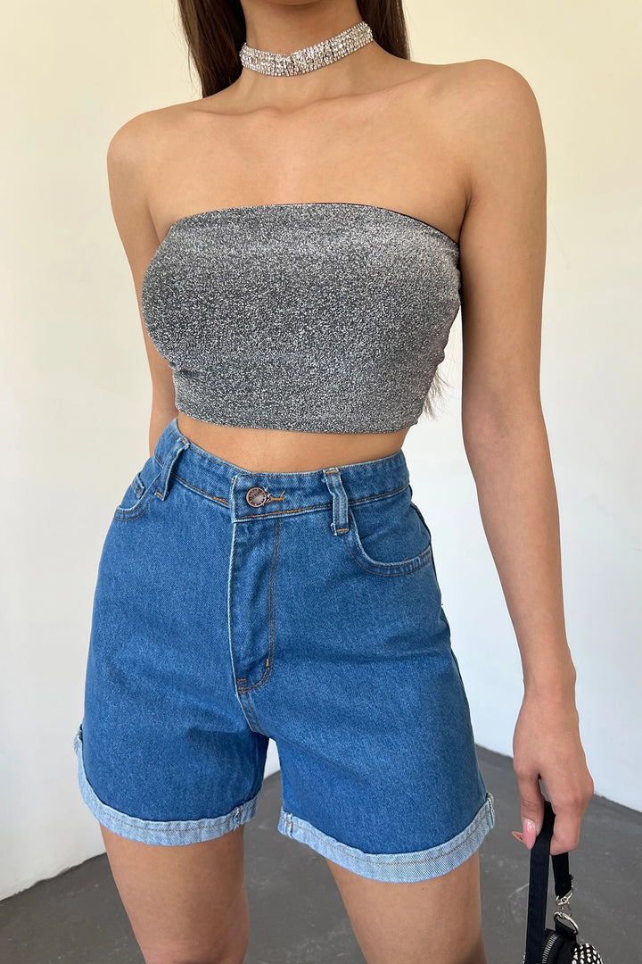 Blue Wide Leg Washed Denim Shorts BCDF-233307 - Shrewsbury