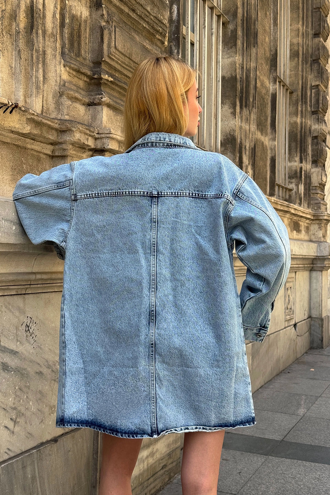 Blue Buttoned Double Pocket Oversized Denim Shirt Jacket BCDF-245415 - Chattanooga