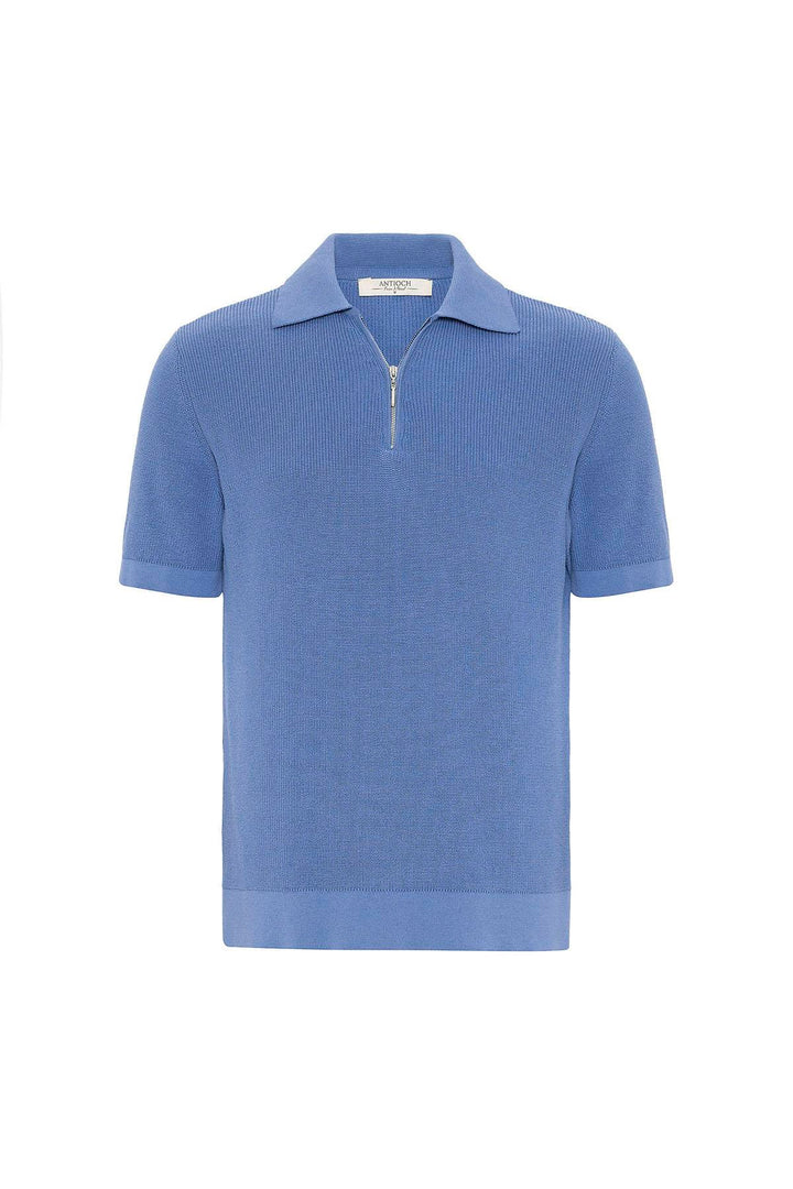 ANT Antioch Mavi Fermuarlı Dokuma Erkek Triko T-Shirt - Bergamo