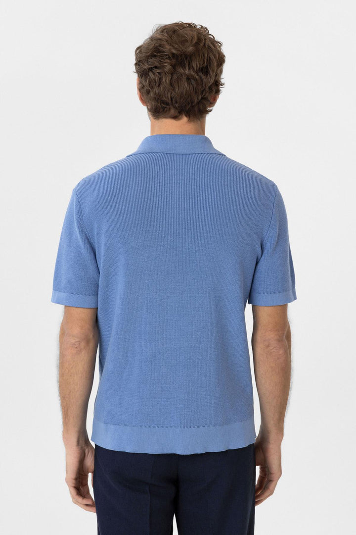 ANT Antioch Mavi Fermuarlı Dokuma Erkek Triko T-Shirt - Bergamo